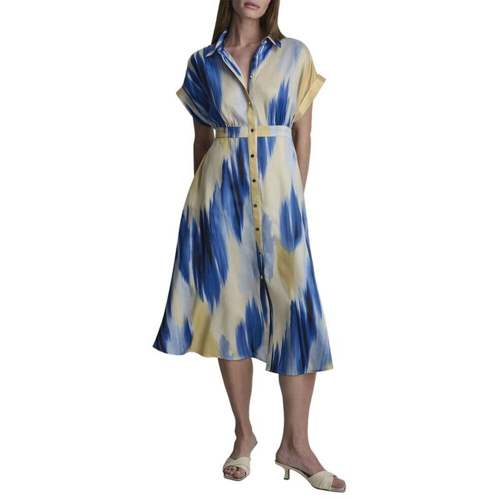 Dkny Womens  Printed Supple Satin Shirtdress, Blue